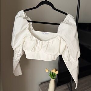Zara Cream Crop Puff Sleeve Blouse